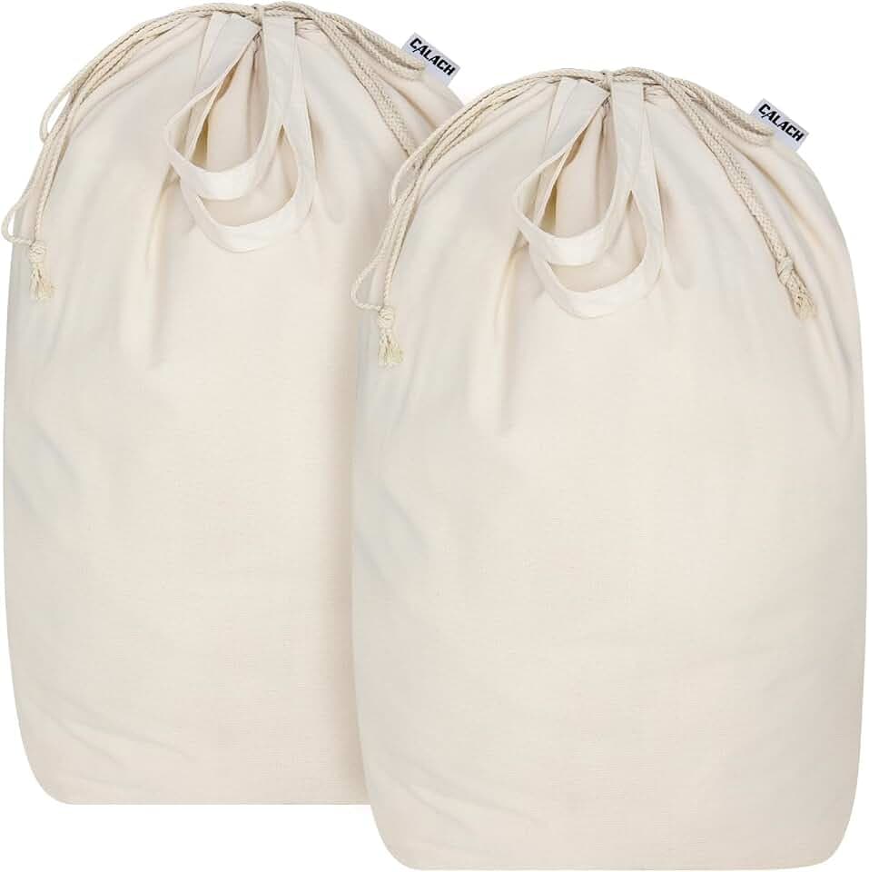 Canvas Laundry Bags with Handles & Square Base 13.8"Wx13.8"Dx27.6"H, 2 Pack