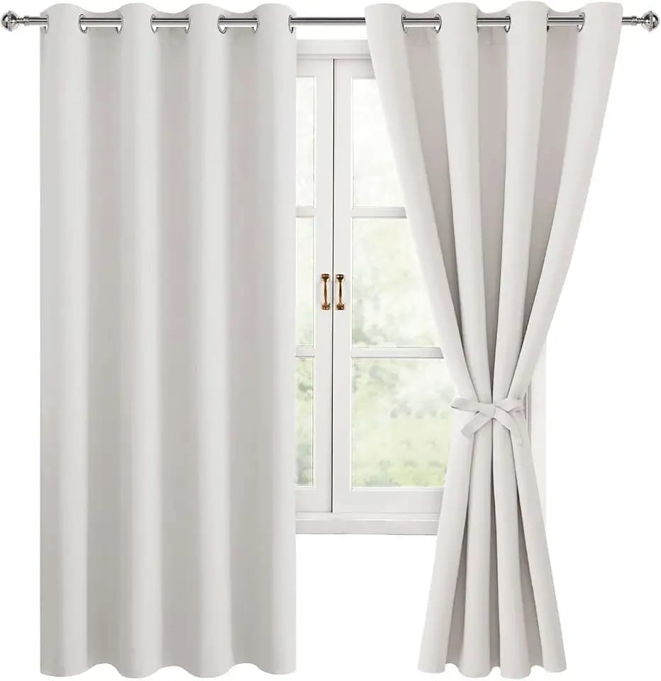 Hiasan Blackout Curtains for Bedroom, 52 x 63 Inches Length Ivory 2 Panels