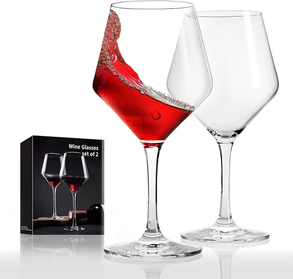 Hand-Blown Crystal Wine Glasses Set of 2, 16OZ, Long Stem Glasses for Red
