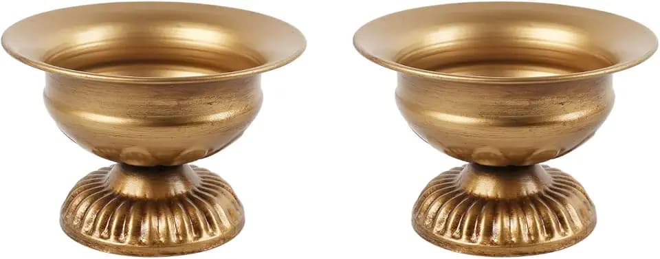 2 Pcs Small Gold Vase for Flowers Classy Designed Metal Urn Planter for Centerpieces Wedding Galvanized Finish Flower Holder Vase for Living Room Home Decor, 3.94" H