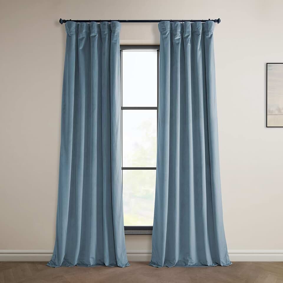 Plush Velvet Curtains for Living Room (1 Panel) - 50W x 108L, Denmark Blue