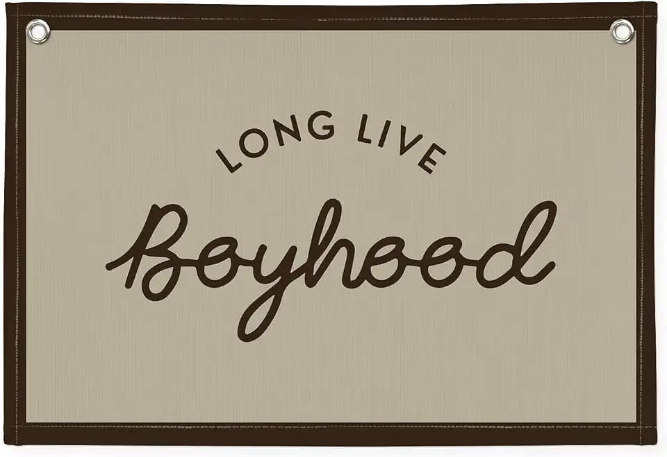 Vintage Boys Room Decor Long Live Boyhood Linen Banner,Nursery Playroom Wall Decor Hanging Flag Banner, Kids Bedroom Living Room Dorm Toddler Decorations Trendy Room 30x20 boyroom