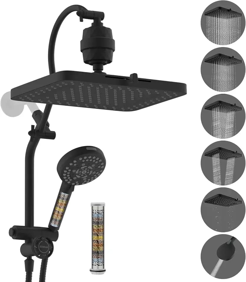 Hibbent 5-spray Dual Filtered Rainfall Shower Head with 10 Spray Handheld