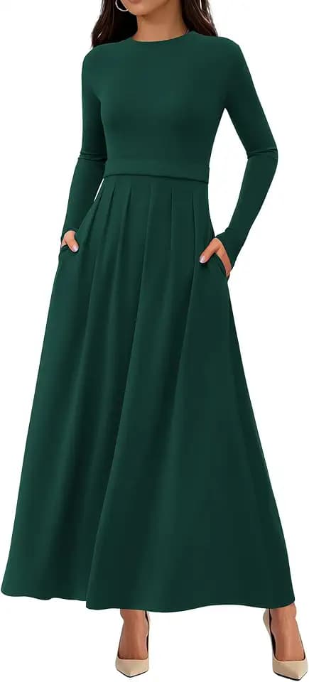 BTFBM Long Sleeve Dress for Women Spring Clothes 2026 Pockets Business Casual Pleated Fall Wedding Guest Dresses