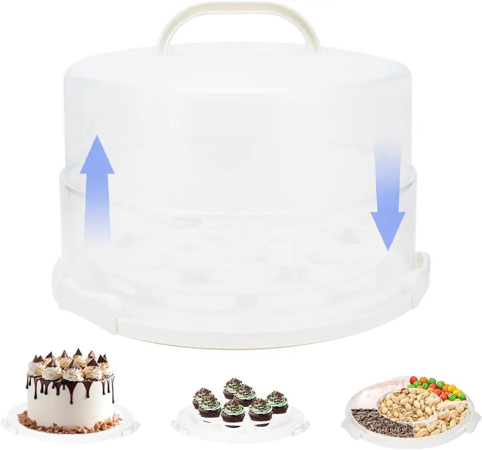 12 Inch Cake Carrier with Lid and Handle – Heavy-Duty Cake Container for Baking Events & Outdoor Trips | Adjustable Height,Portable Food Cake Carrier Storage Solution for Picnics & Camping