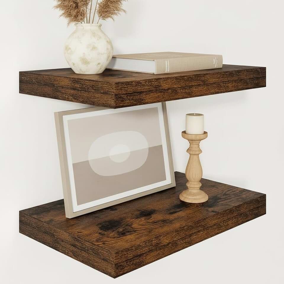 Vivelove Deep Floating Shelves for Wall 16x12” Set of 2, Rustic Brown