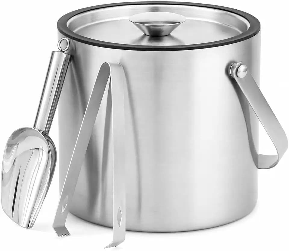 3L Double-Wall Stainless Steel Ice Bucket with Lid,Ice Scoop & Tongs,100oz