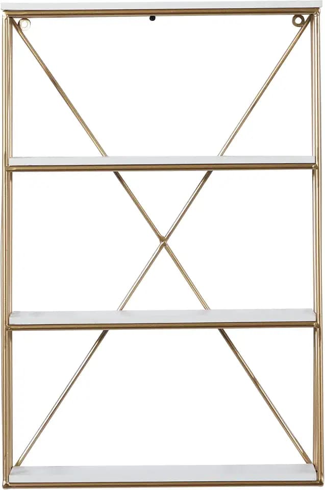 Deco 79 Metal 3 Level Wall Shelf with White Wooden Shelves, 16" x 4" x 24", Gold