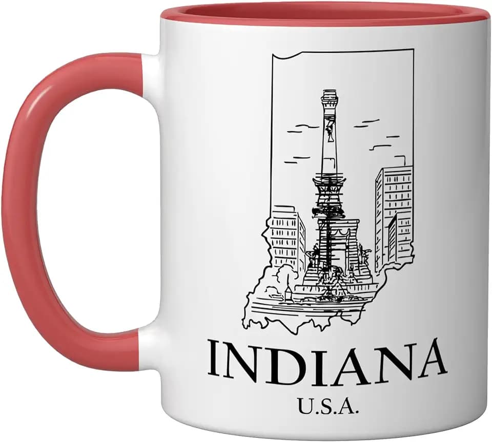 Indiana United States Minimalist City Travel Souvenir Ceramic Mug, Red/White, 11oz