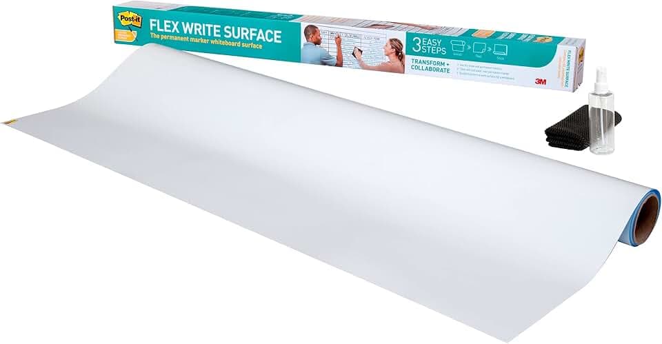 Post-it Easy Erase Permanent Marker Whiteboard Surface Permanent Marker Wipes Away with Water 4 ft X 3 ft White Dry Erase Whiteboard Film