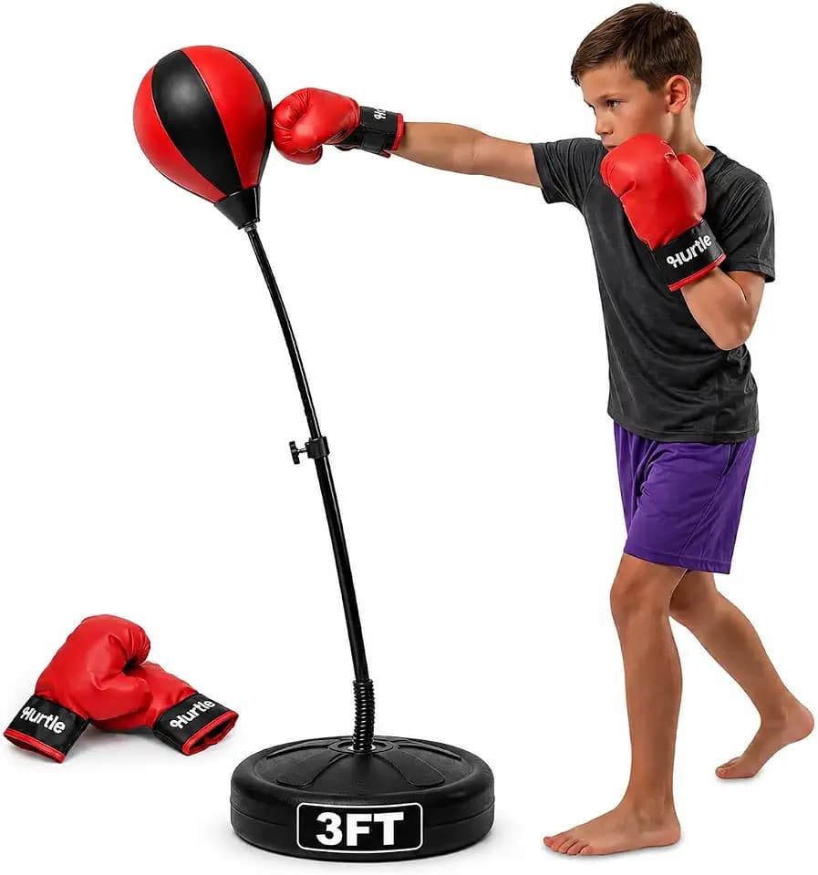 Hurtle Punching Bag with Stand for Adults and Teens, Adjustable Boxing Bag with Premium Gloves, Freestanding Reflex Bag Training Equipment for Home Workout Fitness and Stress Relief
