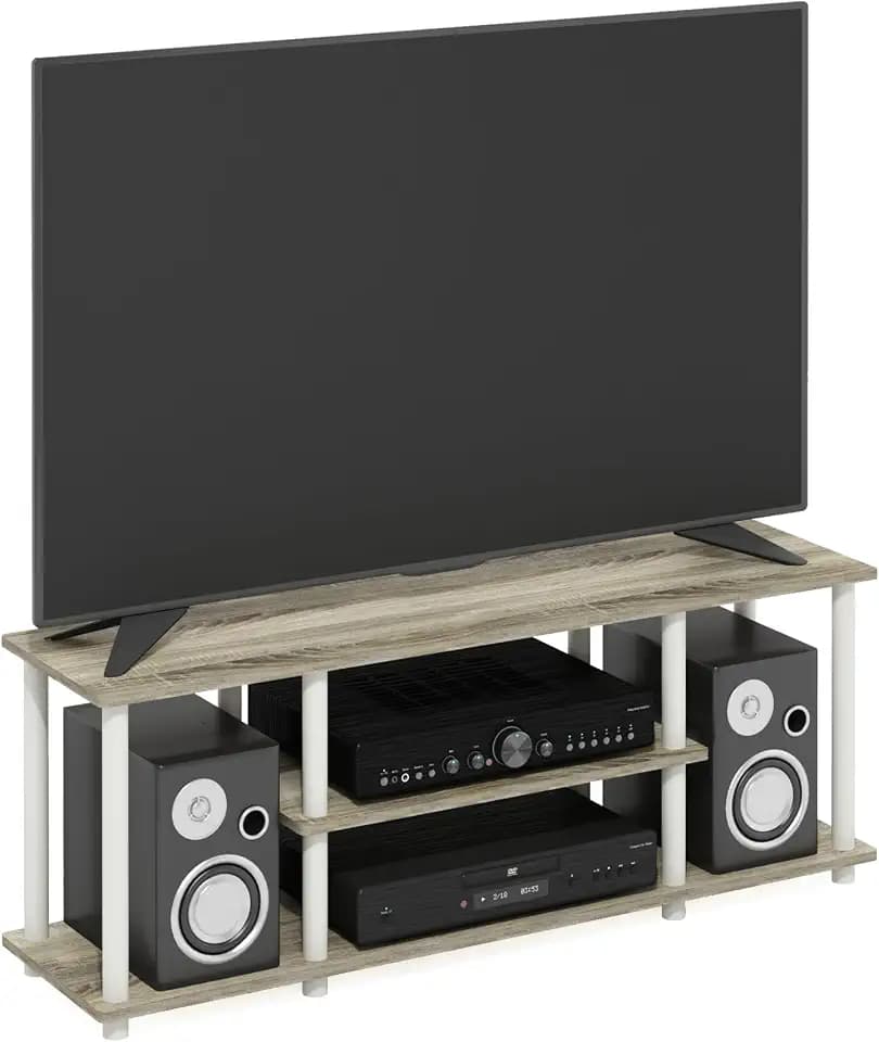 Furinno Turn-N-Tube No Tools 3D 3-Tier Entertainment TV Stand up to 50 inch TV, Round Tubes, Oak