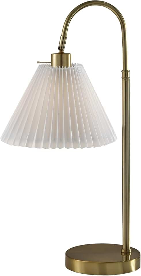 Adesso Table Lamp, Antique Brass & White, Adjustable Arm, 3-Way, 25”