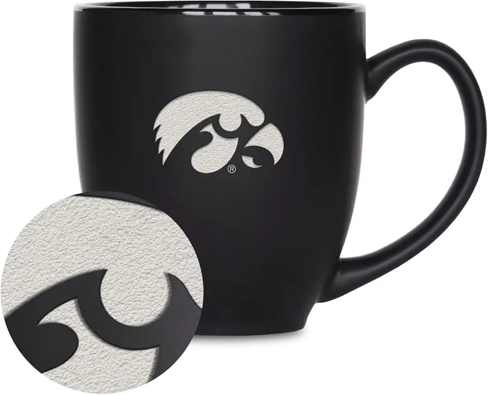 Rico Industries NCAA (T & U Schools) Standard 15oz Laser Engraved Matte Black Ceramic Bistro Mug - For Hot or Cold Drinks