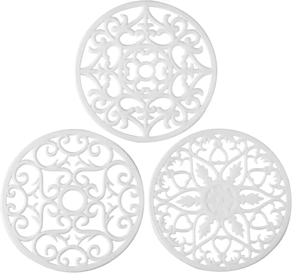 Colinda Silicone Trivet for Hot Dishes, Hot Pot and Pads - Protect Countertop from Hot Pot and Pans Coming Out from the Oven or Stove - Non-Slip & Heat Resistant,White,Set of 3
