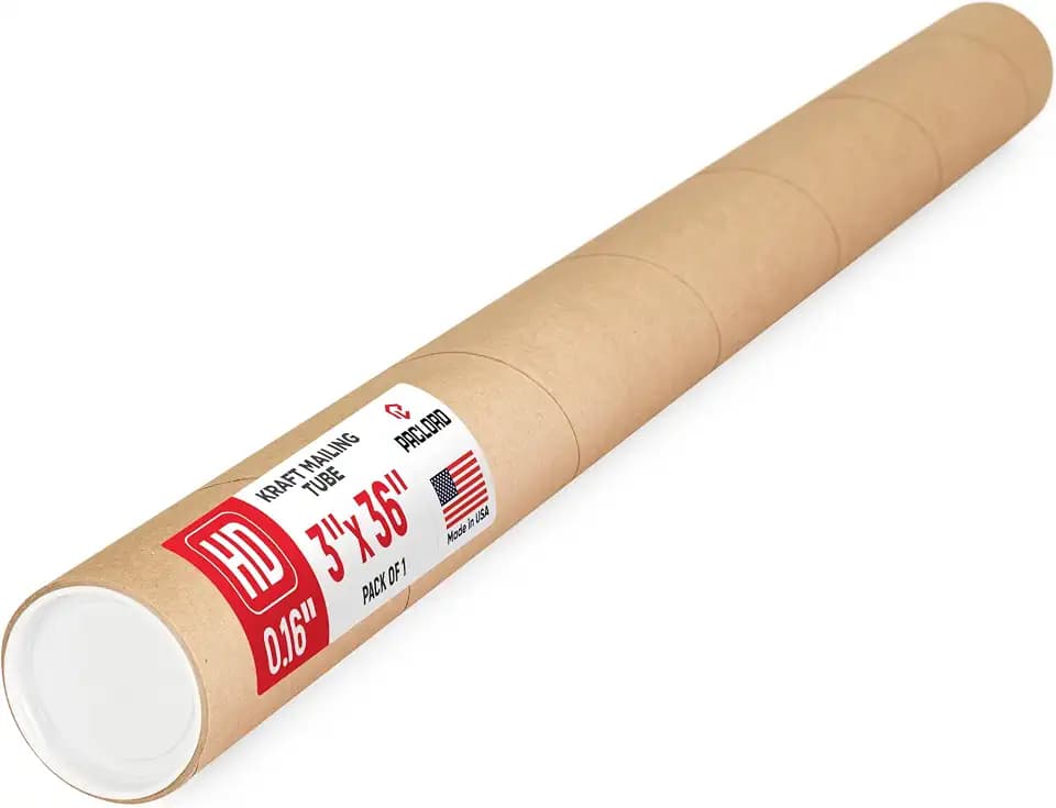 3" x 36" Heavy-Duty Reinforced Cardboard Mailing Tube, Pack of 1 Tube with 2 Caps – Secure USPS Approved – Great for Shipping and Storing of Prints, Artwork, Posters or Documents