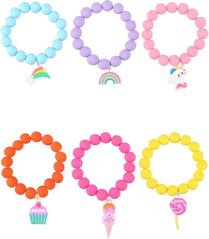 Caiyao 6 Pcs/Set Rainbow Bracelet Multicolored Lollipop Cake Ice Cream Meteor Mini Horse Pendant Bracelet Summer Seaside Gift For Womens