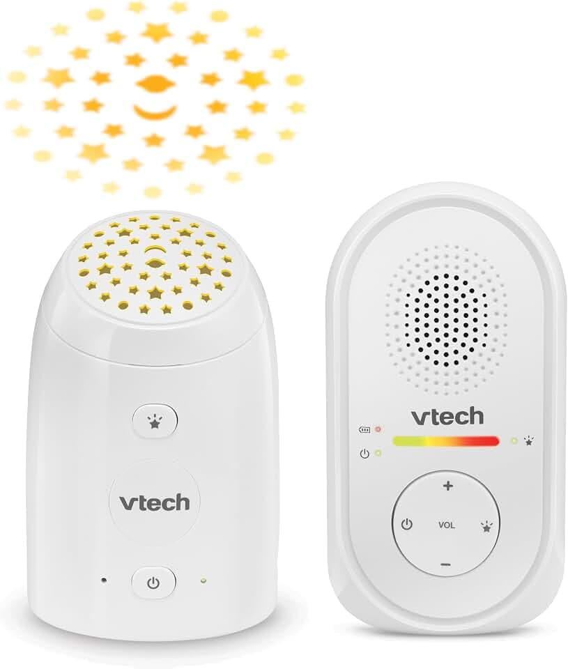 VTech TM8112 Audio Baby Monitor with Glow-on-Ceiling Starry Night Light, 8-Hour Rechargeable Battery, 1000ft Range & Belt Clip