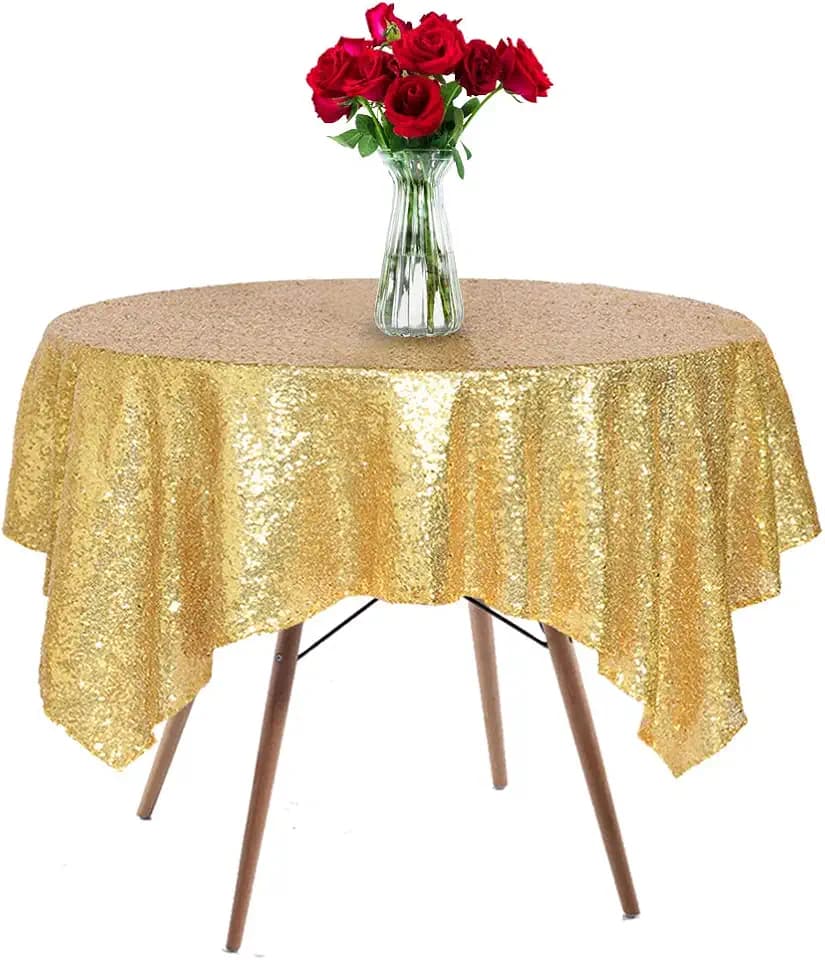 Gold Sequin Tablecloth 50"x50" Sparkly Gold Drape Table Cloth Sequin Fabric Table Cover for Wedding Birthday Party Baby Shower