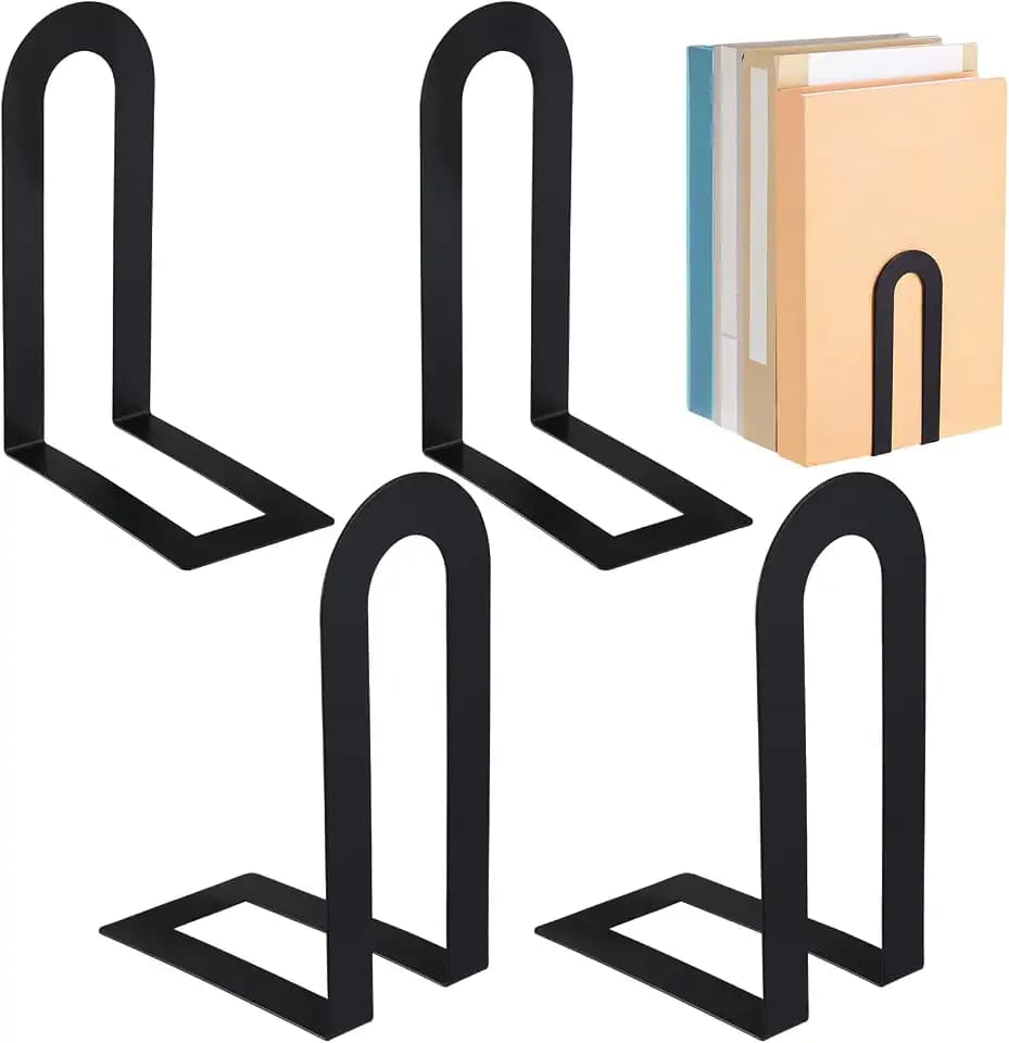 Chunful 4 Pcs Black Metal BookEnds Shelves, 5.5 x 3.75 x 2.25 in