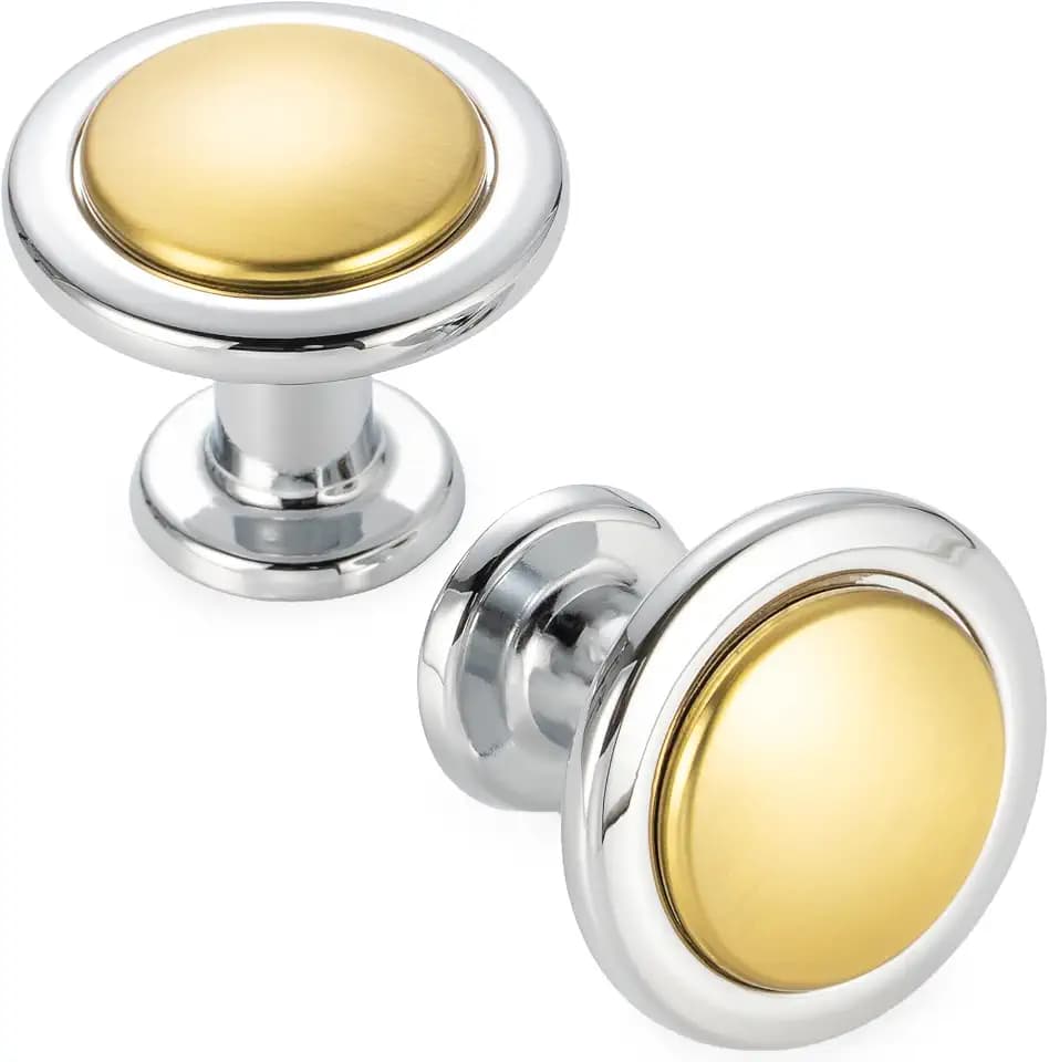 KOOFIZO 10 Pack Gold & Chrome Cabinet Knobs Round Single Hole Pulls 1960s