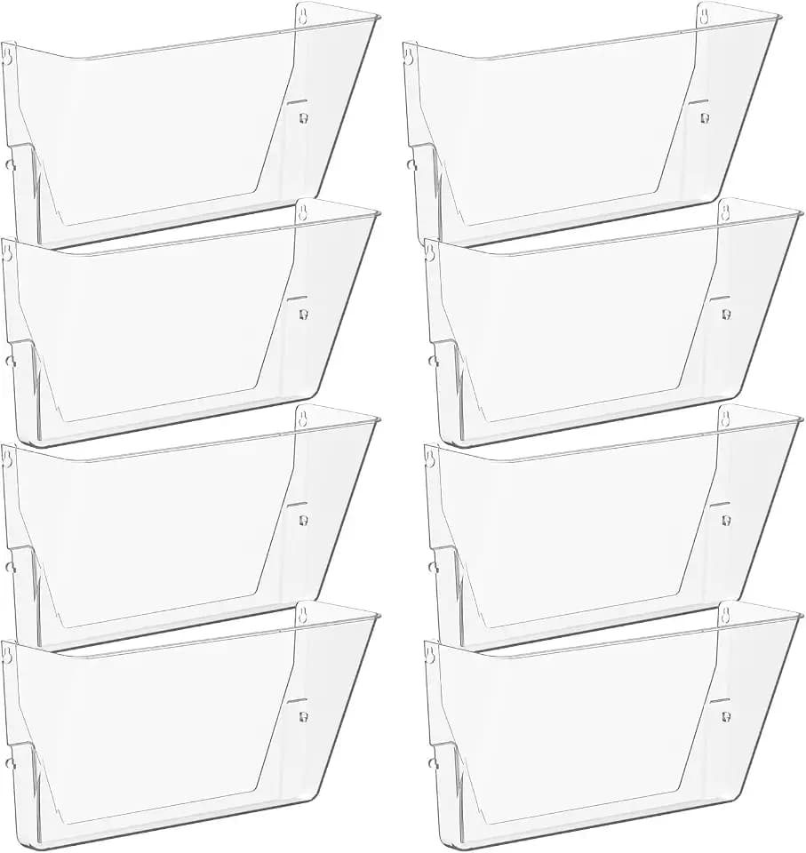 Gawerk Clear Acrylic Single Pocket, Plastic Hanging Wall Mount File Holder for Office Home (Clear, 8 Pack)