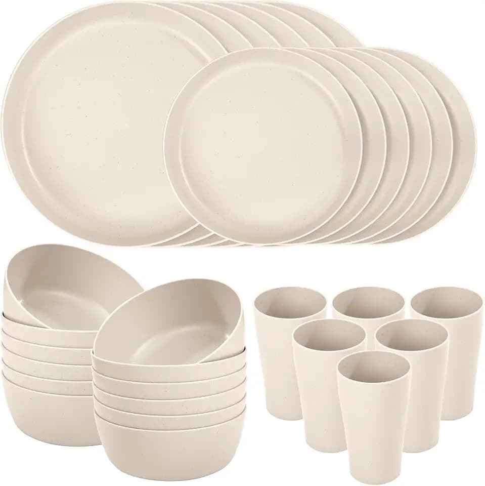 EjonirInjonir 24pcs Unbreakable Wheat Straw Dinnerware Sets for 6 Family