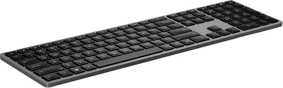 HP 975 Wireless Dual-Mode-Tastatur | bis zu 3 Geräte verbinden (Bluetooth oder USB-A Dongle) | 6 Monte Akkulaufzeit(aufladbar via USB-C) | QWERTZ Layout | Schwarz | CHIP Testsieger Note sehr gut (1,2)