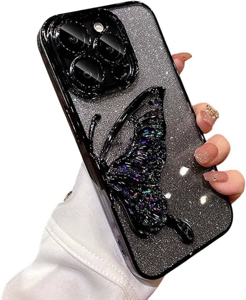 Designed for iPhone Case,Luxury Electroplated Liquid Floating Gradient Glitter Quicksand Butterfly Clear Shockproof Protective Cover Phone Case (Black,iPhone 14 Pro Max)