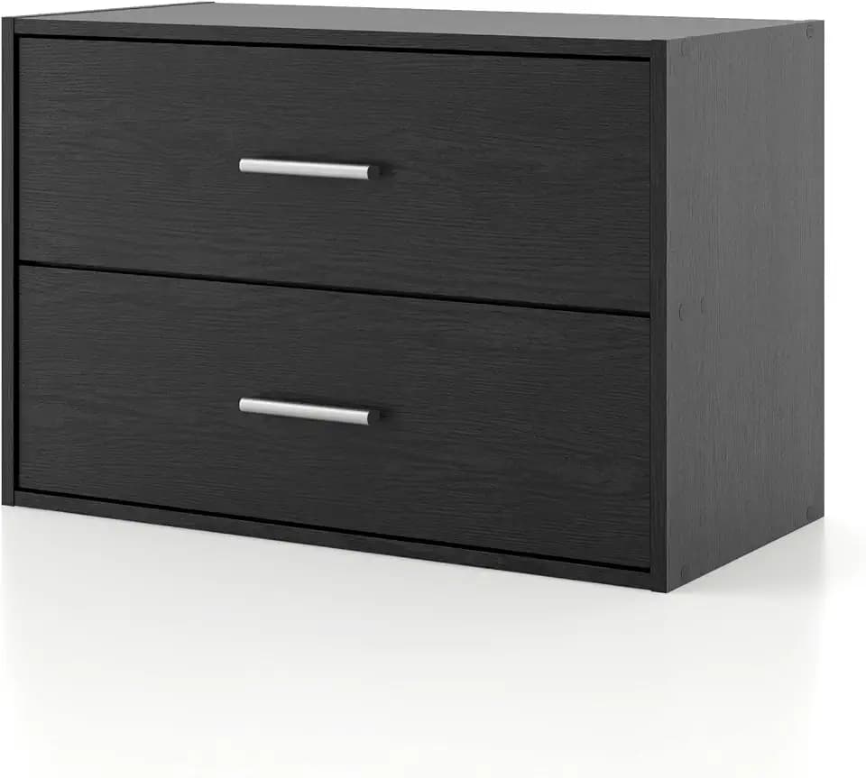 Homes: Inside + Out Apexa 2-Drawer Wooden Stackable Storage Drawers, Small Food Pantry Cabinet, Cajonera De Madera, Underbed Drawer Dorm Teen Room Decor & Bedroom, Home Office, Kitchen, Black