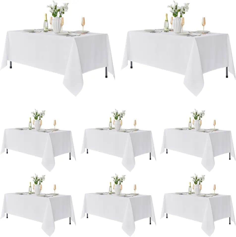 Fitable 8 Pack White Table Cloths 60x102 Inch for 6 Ft Rectangle Tables