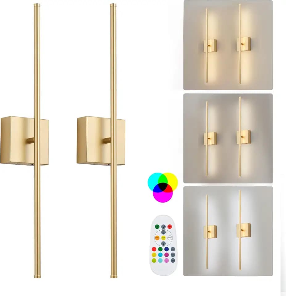 KARTOOSH Battery Operated Wall Sconces Set of 2 Wireless Wall Lights, Gold