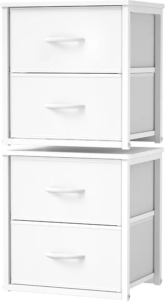 DAOUTIME 2-Pack Stackable Storage Drawers (4 Drawers Total), White Closet Organizer with Wooden Top & Metal Frame, Freestanding or Stackable Dresser for Bedroom, Living Room, Under Bed