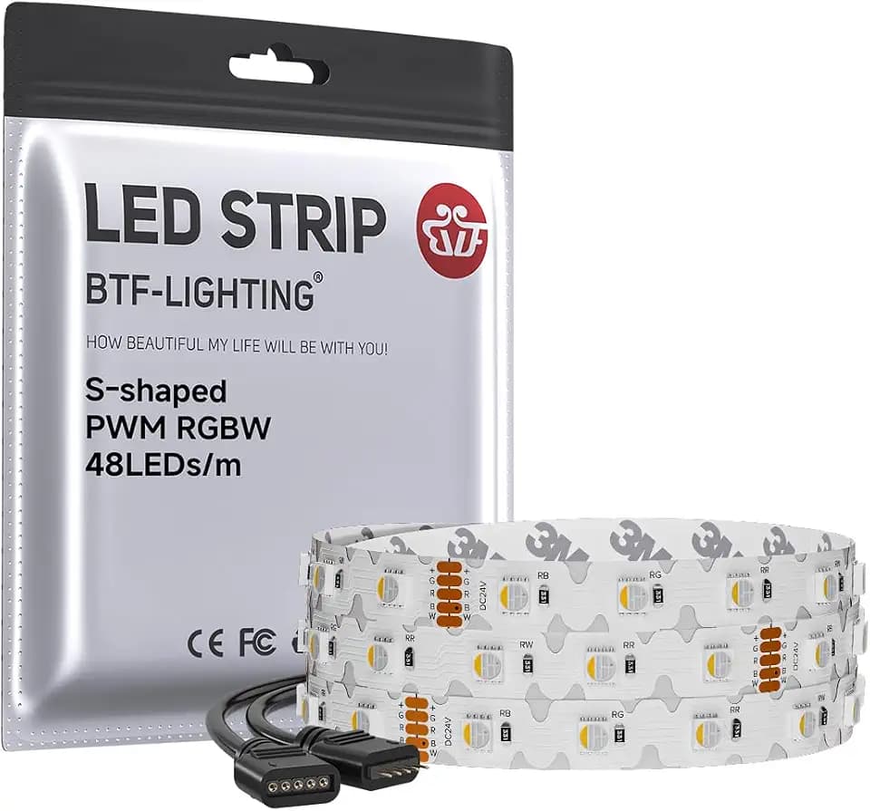 BTF-LIGHTING S Shaped Design RGB+3000K 24V 9.8ft 144LEDs RGBW LED Strip