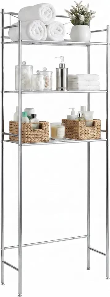 Honey-Can-Do Over-the-Toilet Bathroom Storage Shelf, Steel, Chrome, 3-Tier