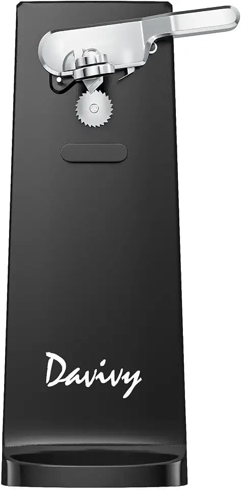 Davivy Electric Can Opener - One-Touch Hands-Free Operation,Removable Stainless Steel Cutter, 3-in-1 Design with Knife Sharpener&Bottle Opener(Black)