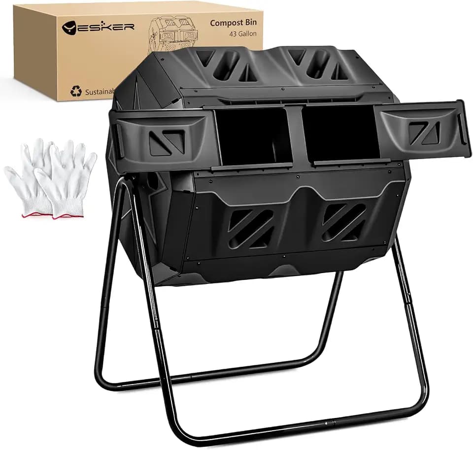 Yesker Dual Chamber Compost Bin Outdoor with Sliding Doors, 43 Gallon