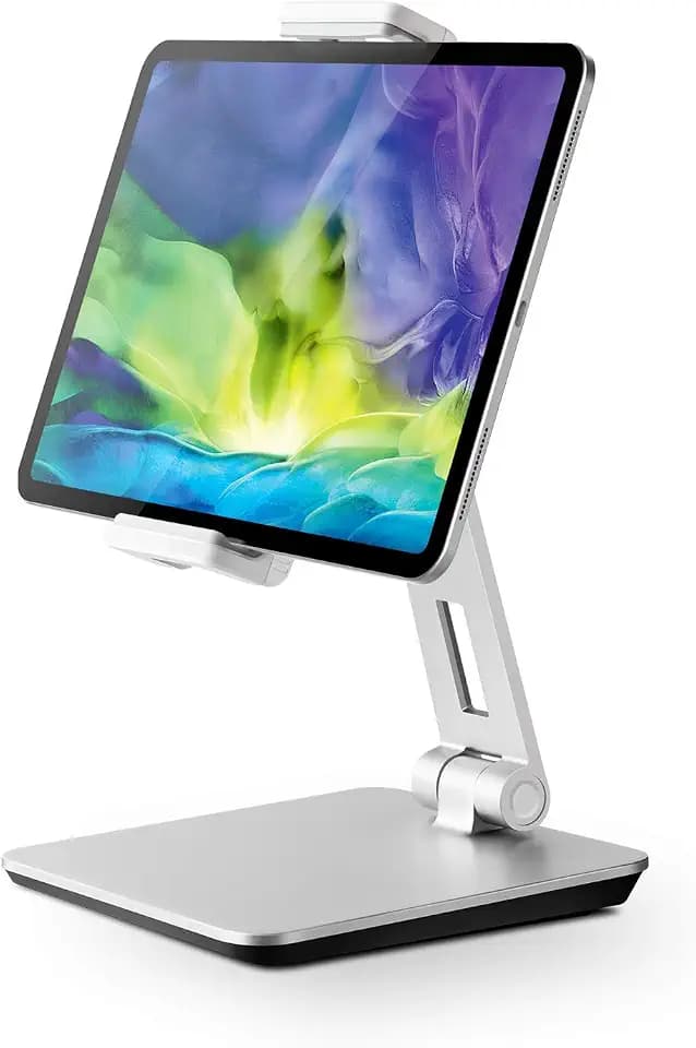 Tablet Ständer, Verstellbar Heavy Duty Aluminium Halterung, 360° Drehen Faltbar Metall Tablet Halter für iPad, Samsung Tab, Kindle (4,7-13 Zoll) (Silber)
