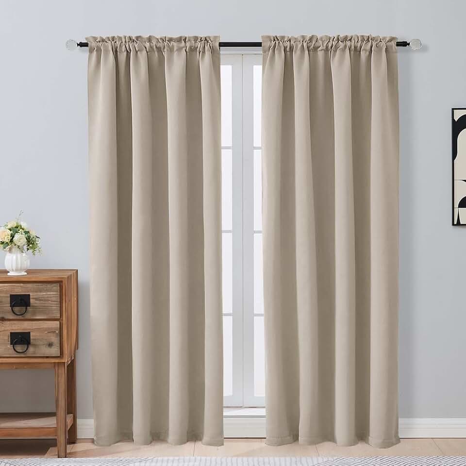 OVZME Blackout Curtains for Bedroom 72 Inch Length 2 Panels Set, Thermal Insulated Curtains for Nursery Room, Rod Pocket Window Drapes for Patio French Door Front Door, 2x40Wx72L, Biscotti Beige