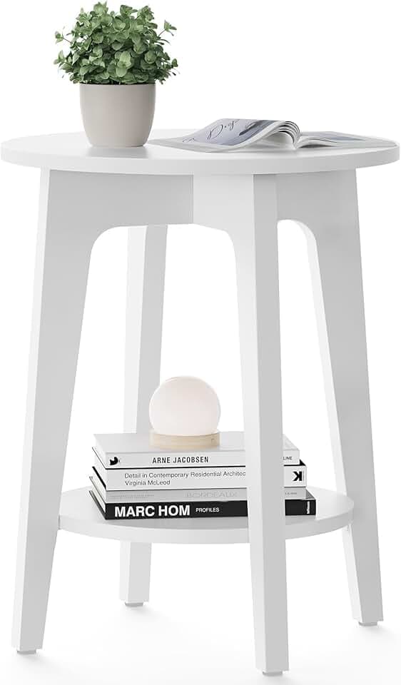 VASAGLE Round Side Table with Lower Shelf, End Table for Small Spaces