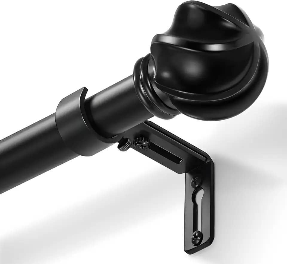 LLPJS Curtain Rods 16-76", 1 in Adjustable Black Rod with Finials, 1 Pack