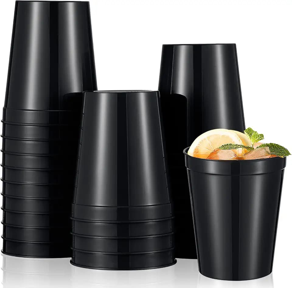 Mifoci 24 Pcs Stadium Plastic Cups Reusable Stackable Bulk, 16oz, Black