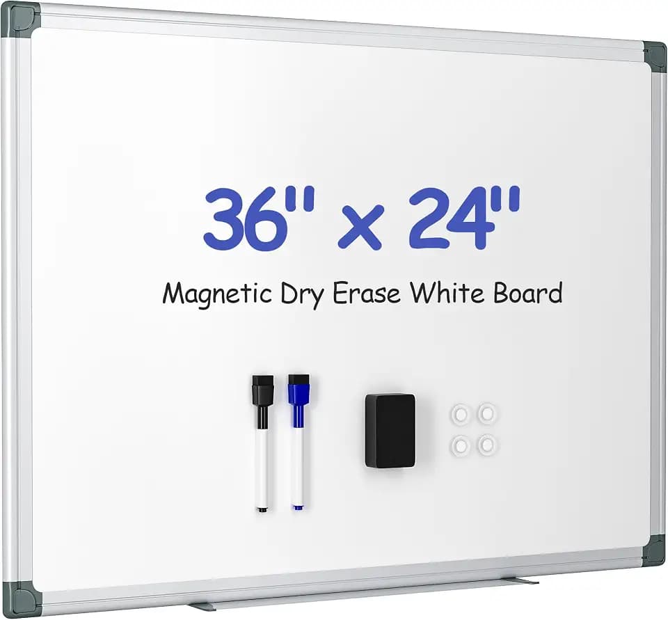 Magnetic White Board for Wall, 36" x 24" Dry Erase Board Kit with 2 Magnetic Markers, 4 Magnets, Eraser, Pen Tray & Mounting Kit - White Boards for Home, Office,School