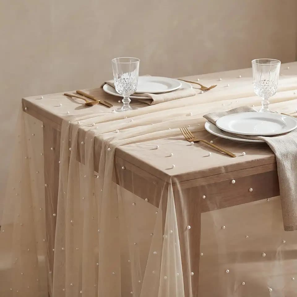 Horaldaily White Beige Pearl Tablecloth, 60×120 Inch, Rectangular