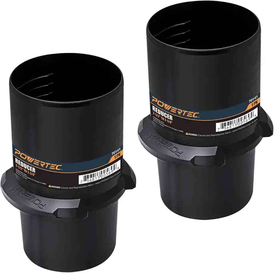 POWERTEC 2-1/2" to 2-1/4" Dust Collection Reducer Adapter, Hose Conversion Adapter for Shop Vac & Woodworking Dust Collection Systems, ABS Plastic Dust Port Fitting for Benchtop Power Tools, 2 Pack