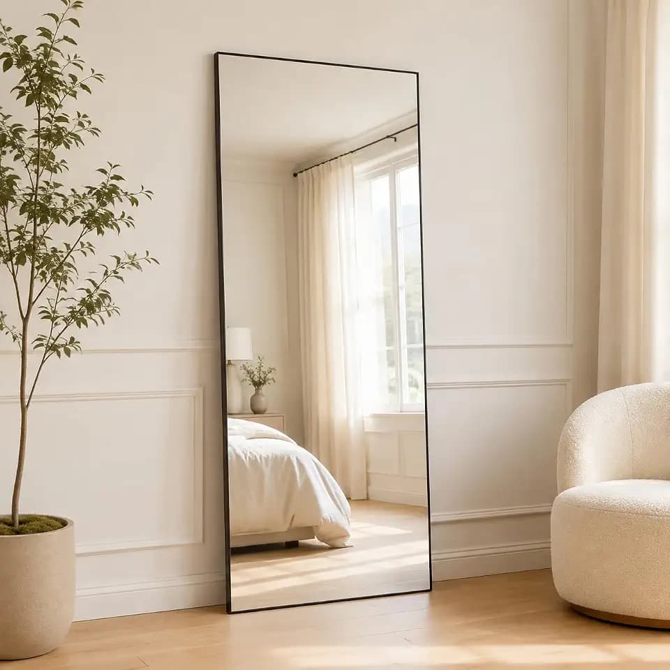 56x21 Black Rectangle Full Length Mirror with Aluminum Frame Full Body Mirror