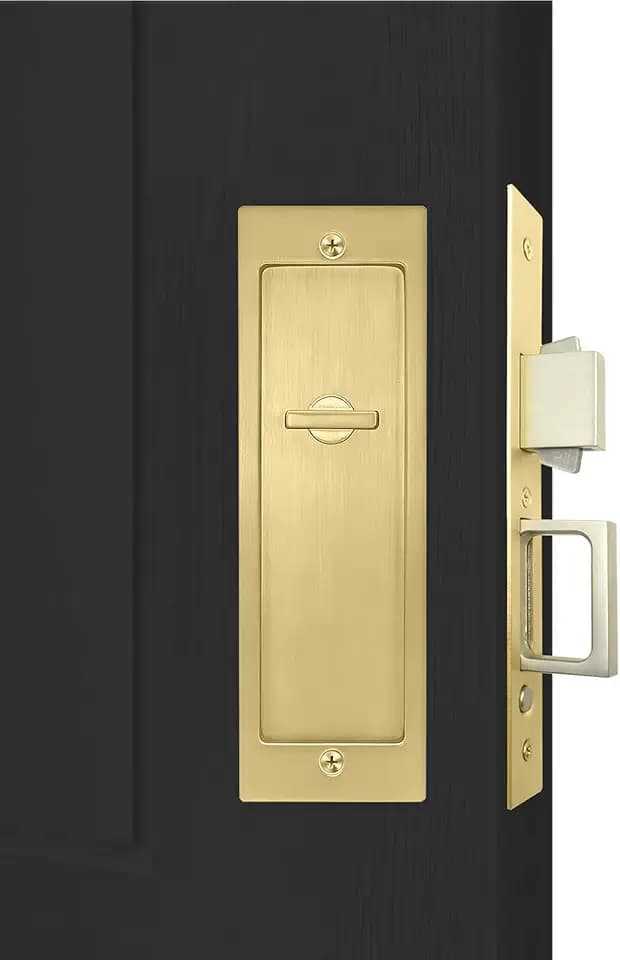 Privacy Pocket Door Lock for Bedroom & Bathroom, Satin Gold