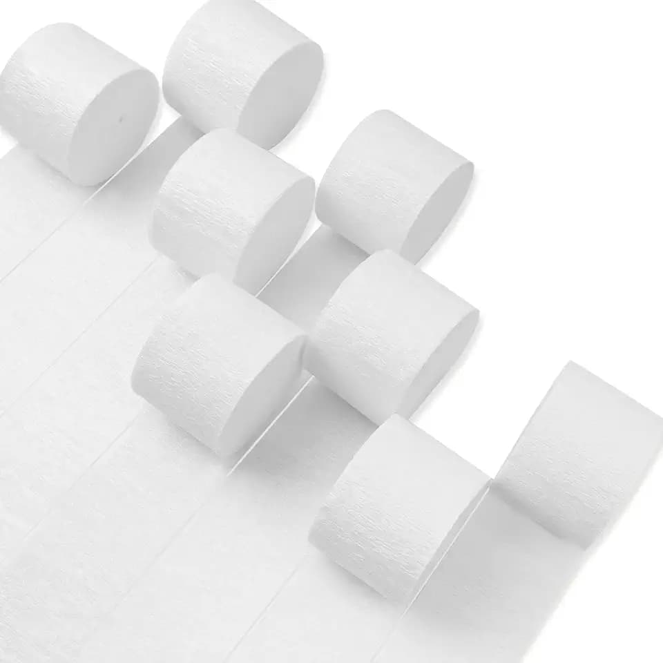 PartyWoo White Crepe Paper 8pcs 656 FT Metallic Pearl White Streamers