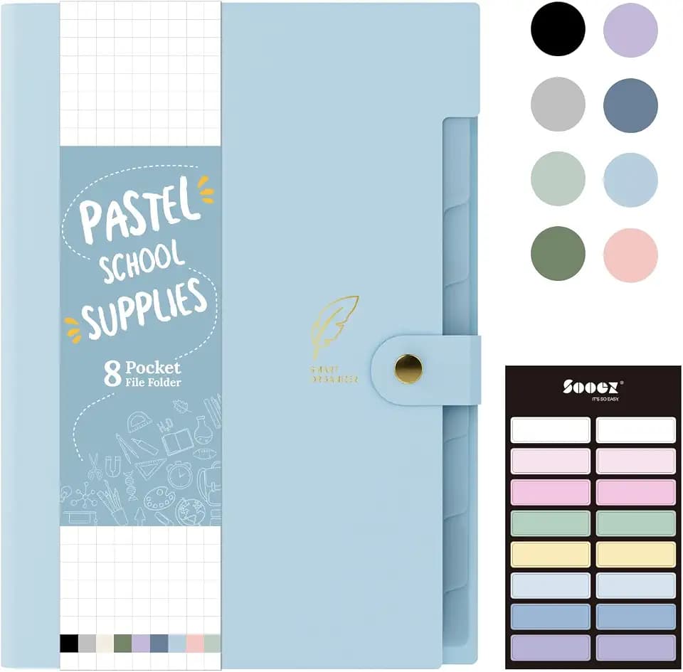 Sooez 8 Pocket Accordion File Organizer, Pastels Expanding File Folder