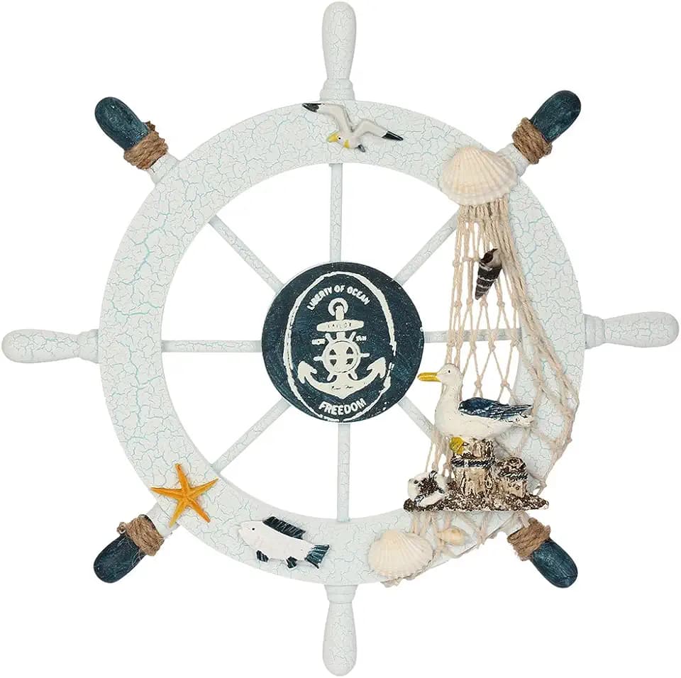 Wooden Ship Wheel Wall Decor 11" Nautical Beach Coastal Ocean Home Bathroom